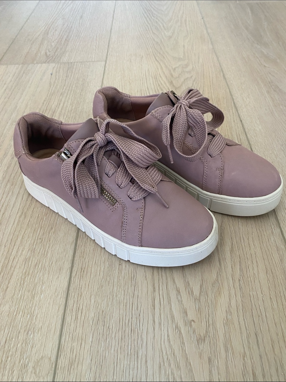 Clarks Women’s Ribbon-Lace Platform Sneakers in Dusty Rose